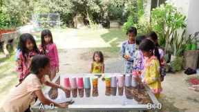 Fun outdoor game: Blow balls on the cups