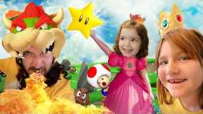 Adley & Navey vs BOWSER DAD!!  Mini game battle for stars at Clair's Real Life Mario Party Birthday!